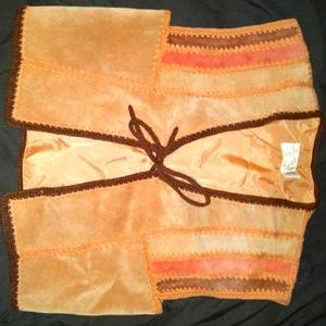 70's vintage leather vest and skirt 12 tan multi color cowhide split leather